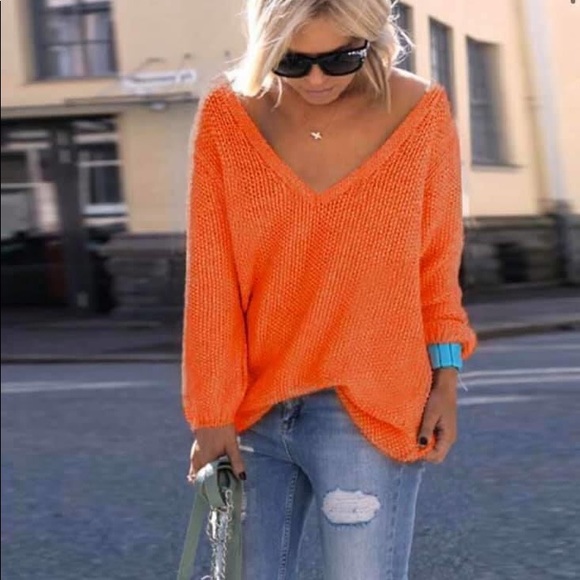 Sweaters - NWT Loose V Neck Sweater Orange Sm/Lg/XL/2X